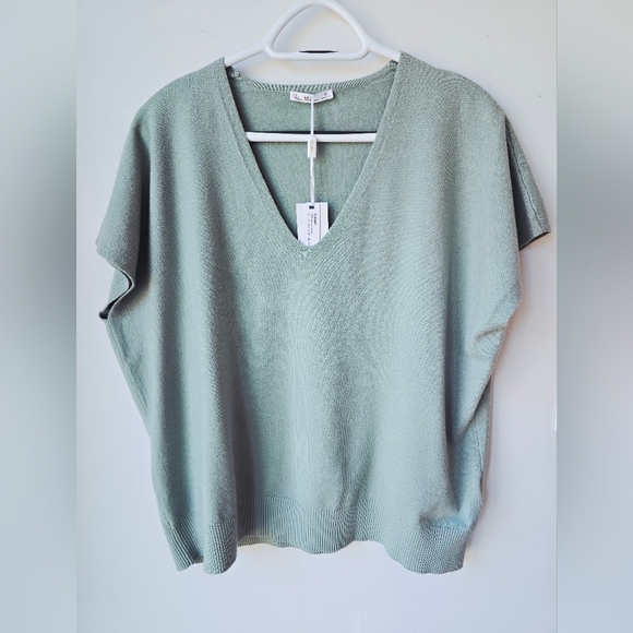 VILLA MILANO ITALY Green V-Neck Knit Top Viscose Size XL - Picture 3 of 5